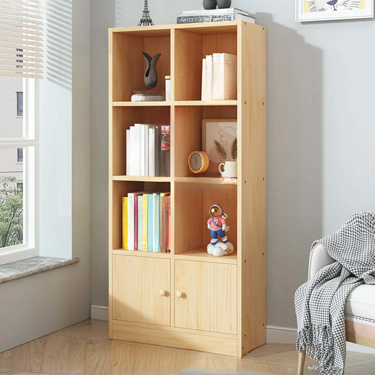 Simple Natural Pine Closed Bookcase