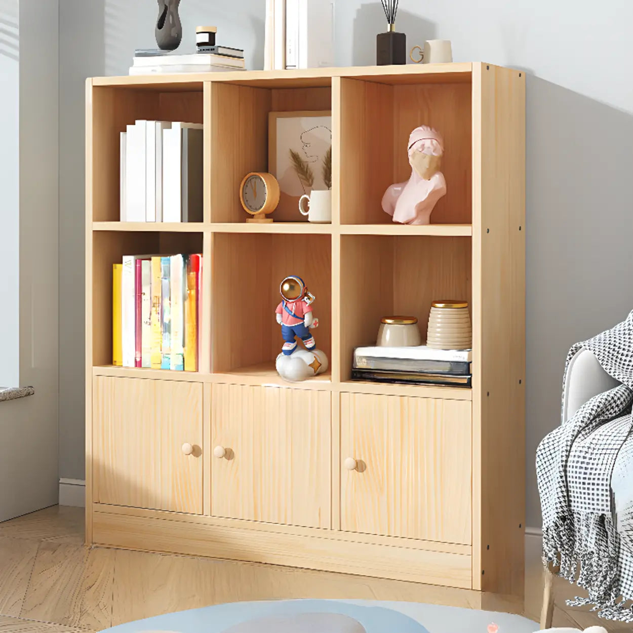 Simple Natural Pine Closed Bookcase — 2
