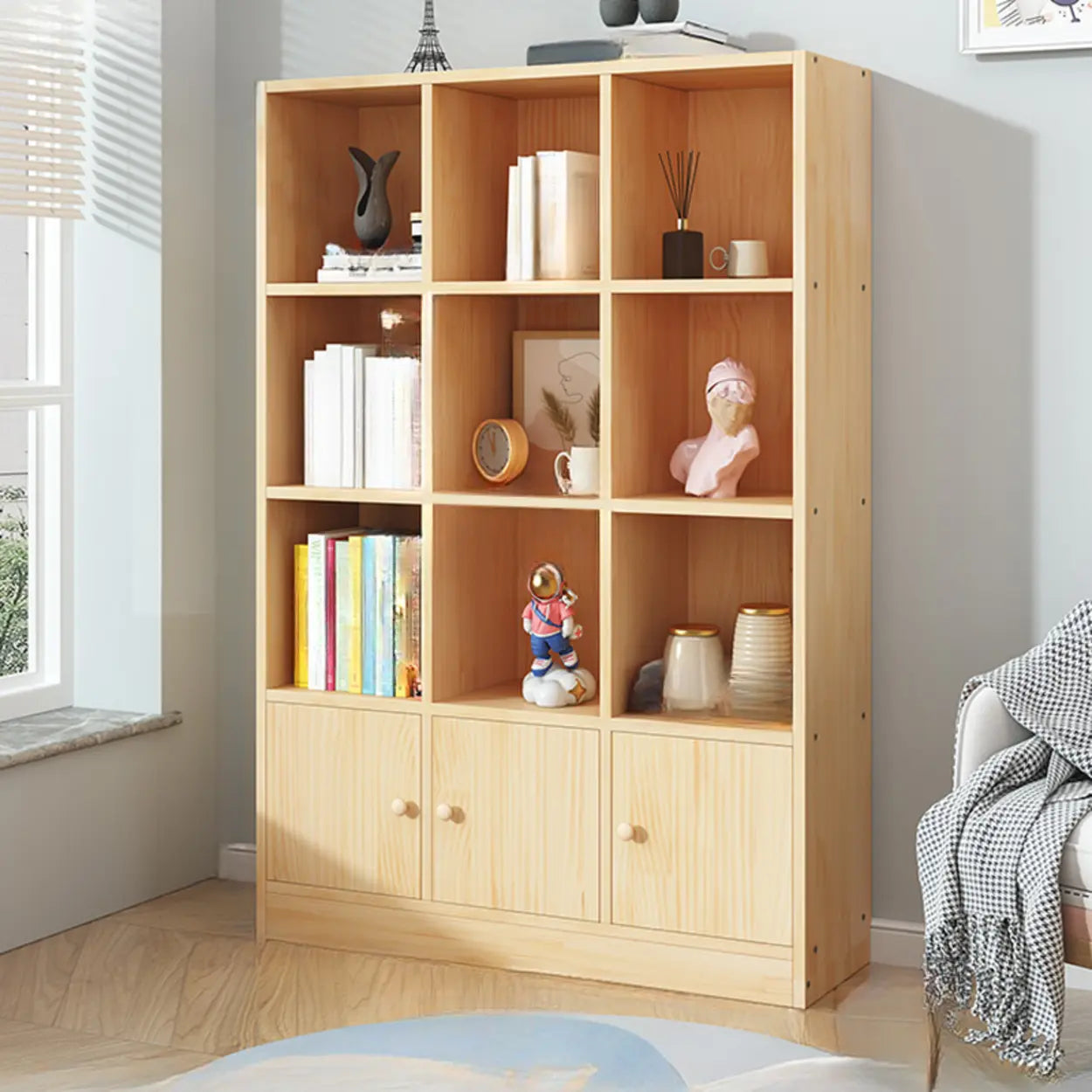 Simple Natural Pine Closed Bookcase