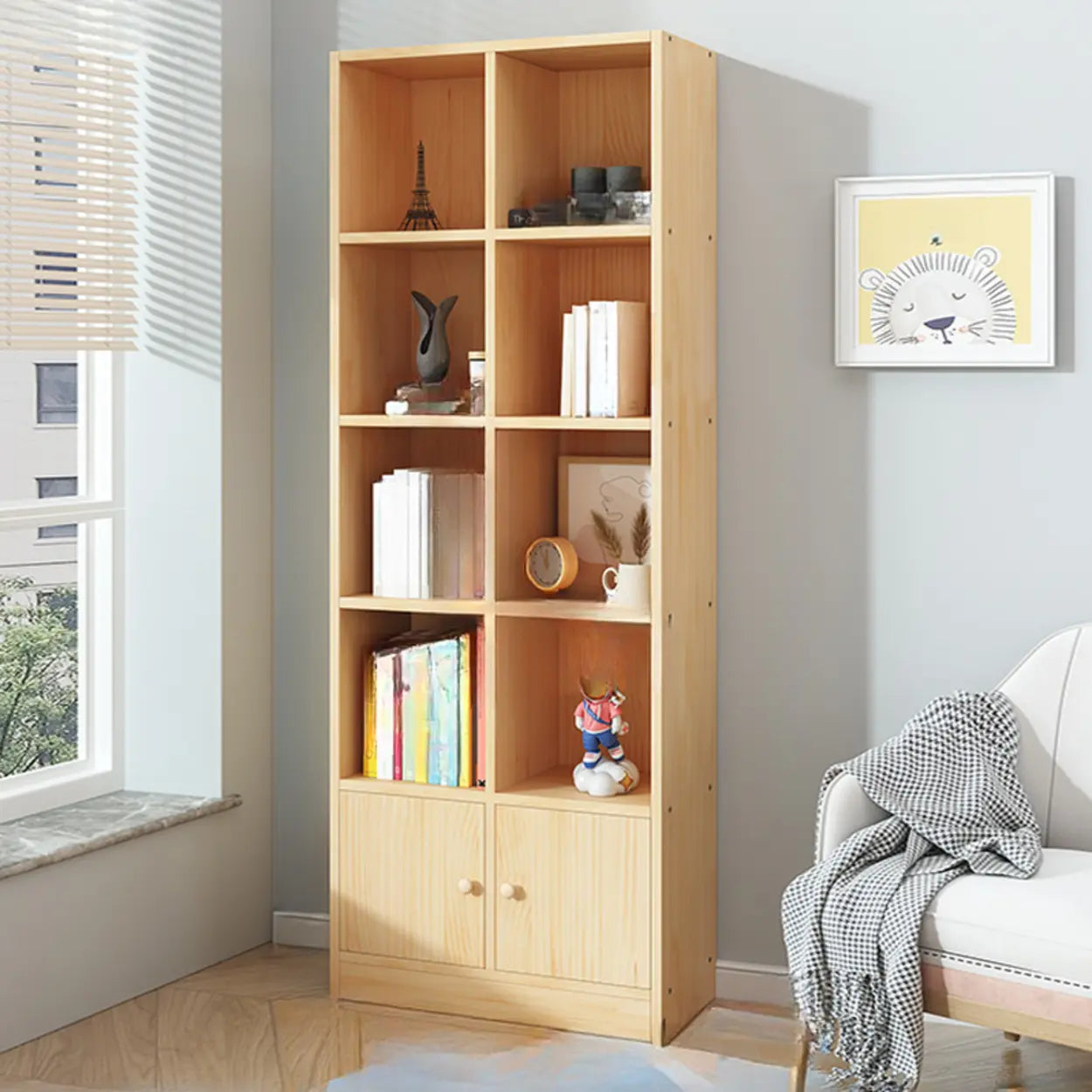 Simple Natural Pine Closed Bookcase