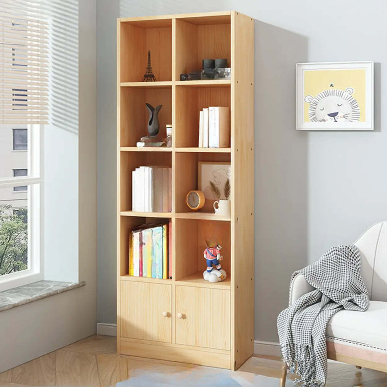 Simple Natural Pine Closed Bookcase