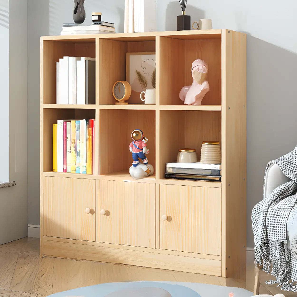 Simple Natural Pine Closed Bookcase — 2