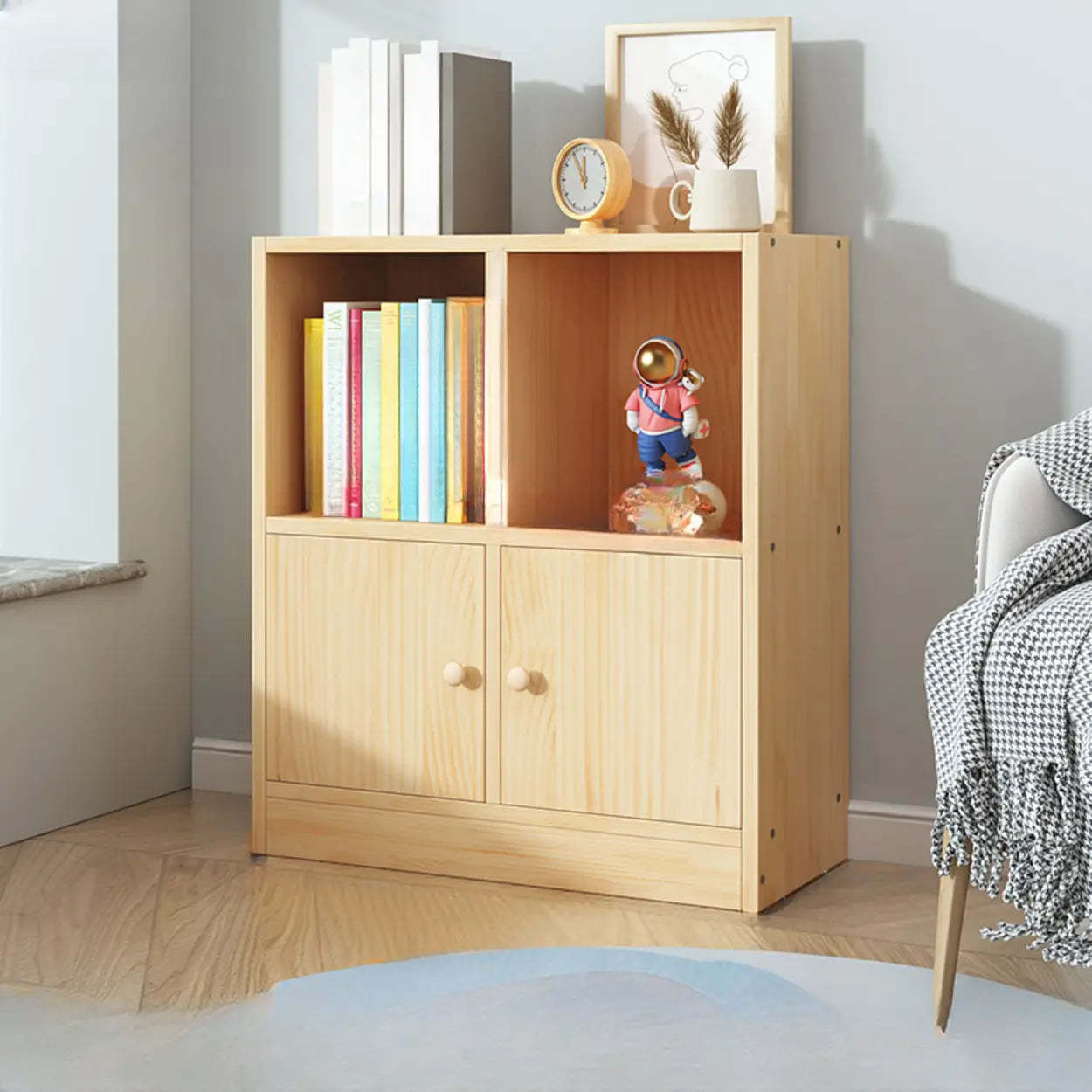 Simple Natural Pine Closed Bookcase — 3