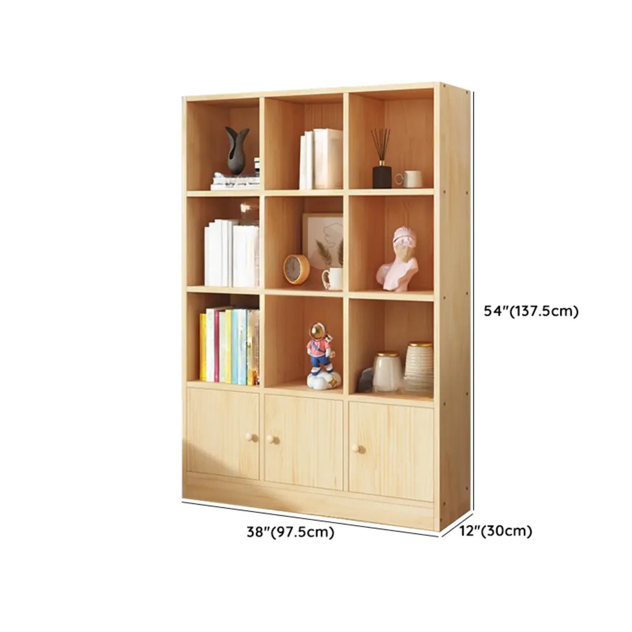 Simple Natural Pine Closed Bookcase