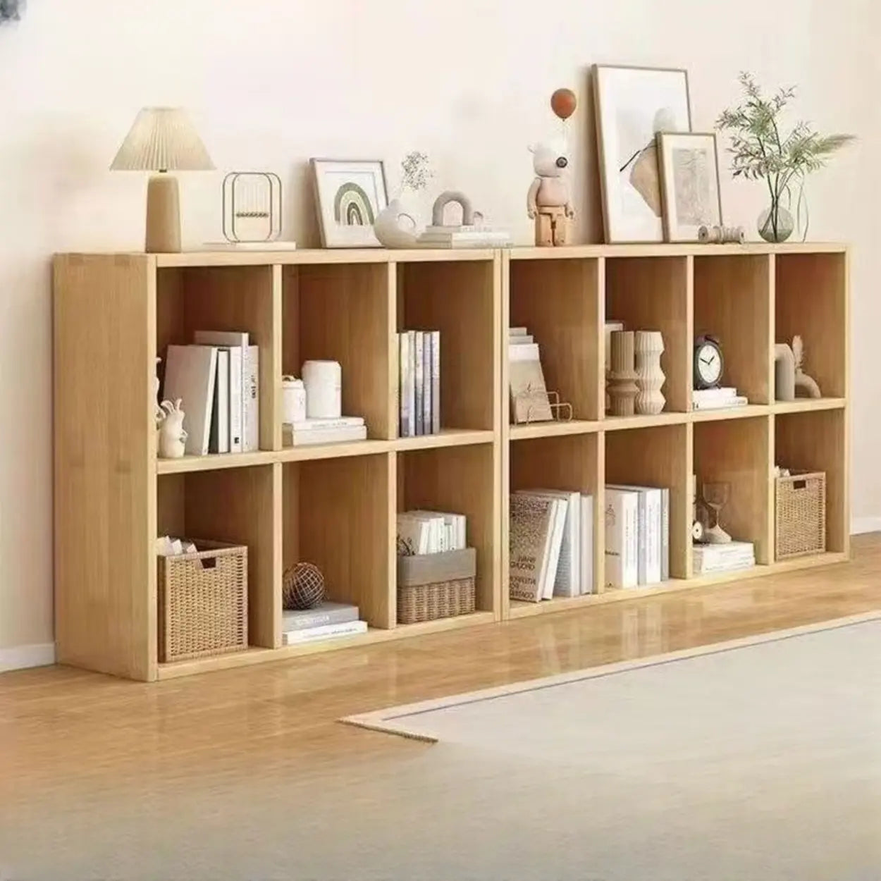 Natural Wood Rectangular Display Bookcase
