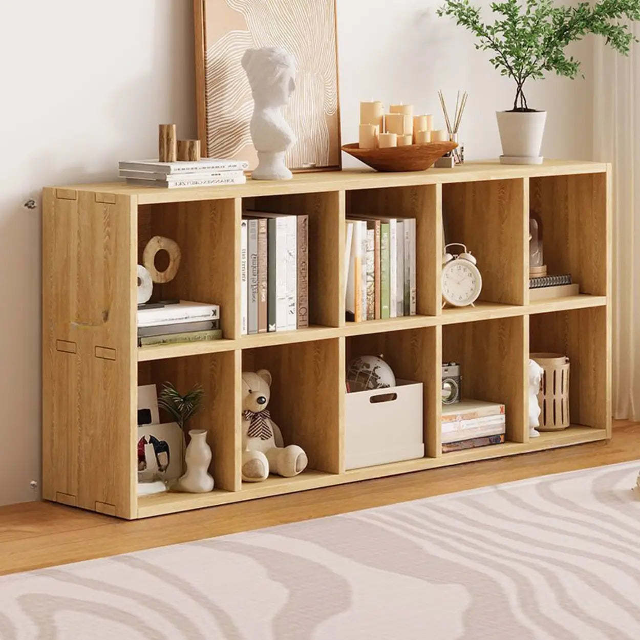 Natural Wood Rectangular Display Bookcase