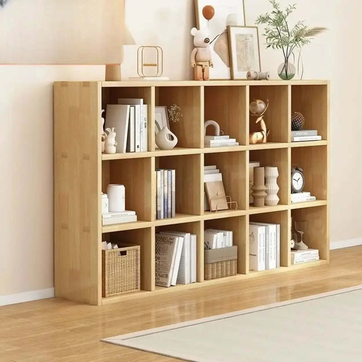 Natural Wood Rectangular Display Bookcase