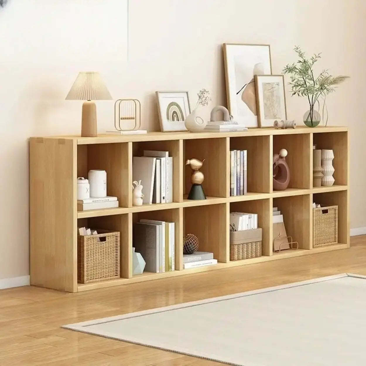 Natural Wood Rectangular Display Bookcase