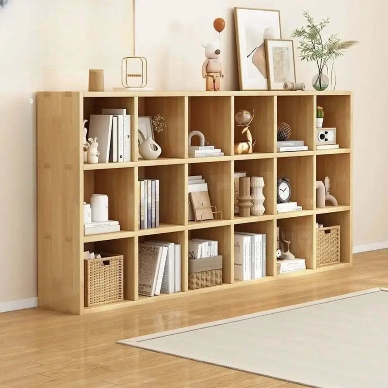 Natural Wood Rectangular Display Bookcase