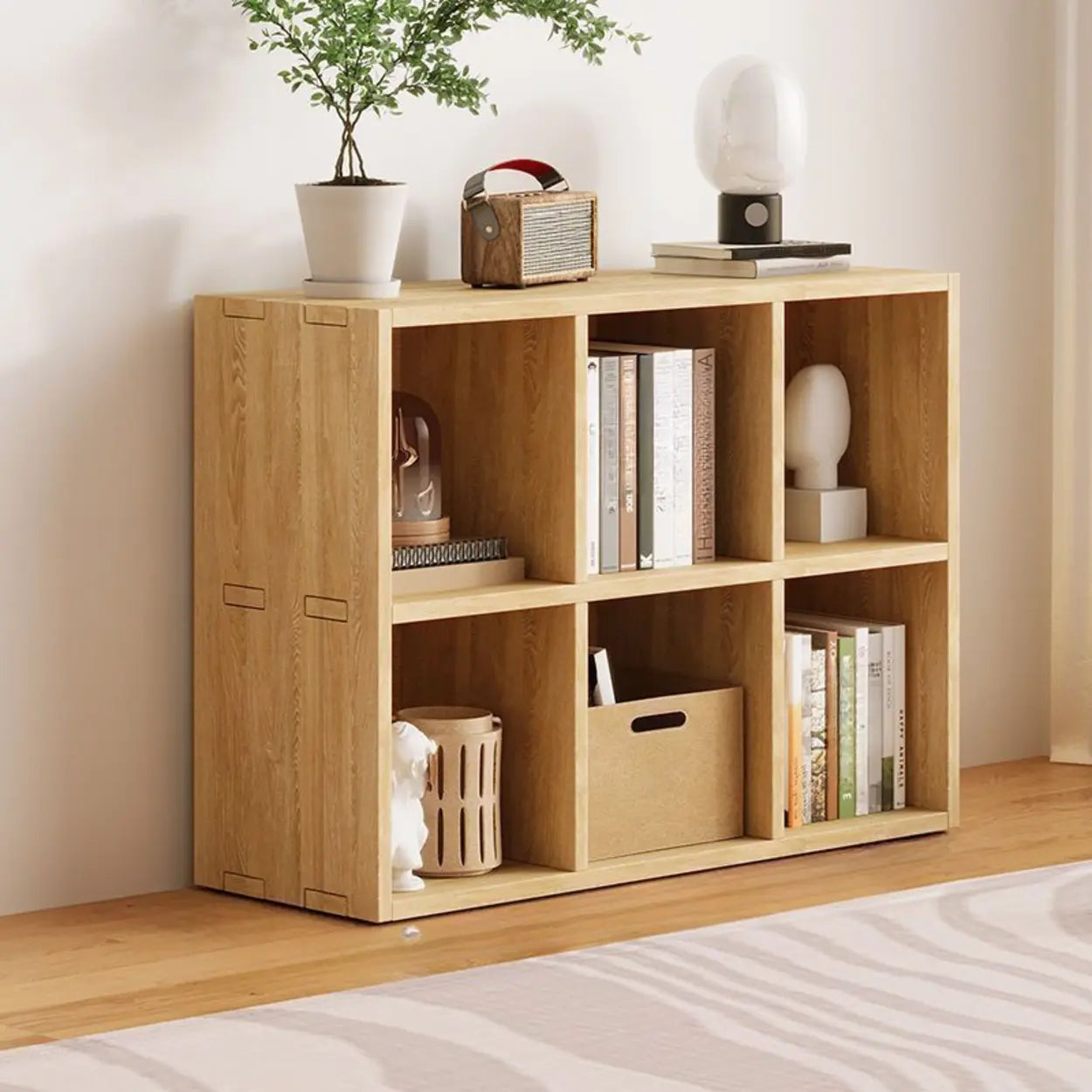 Natural Wood Rectangular Display Bookcase