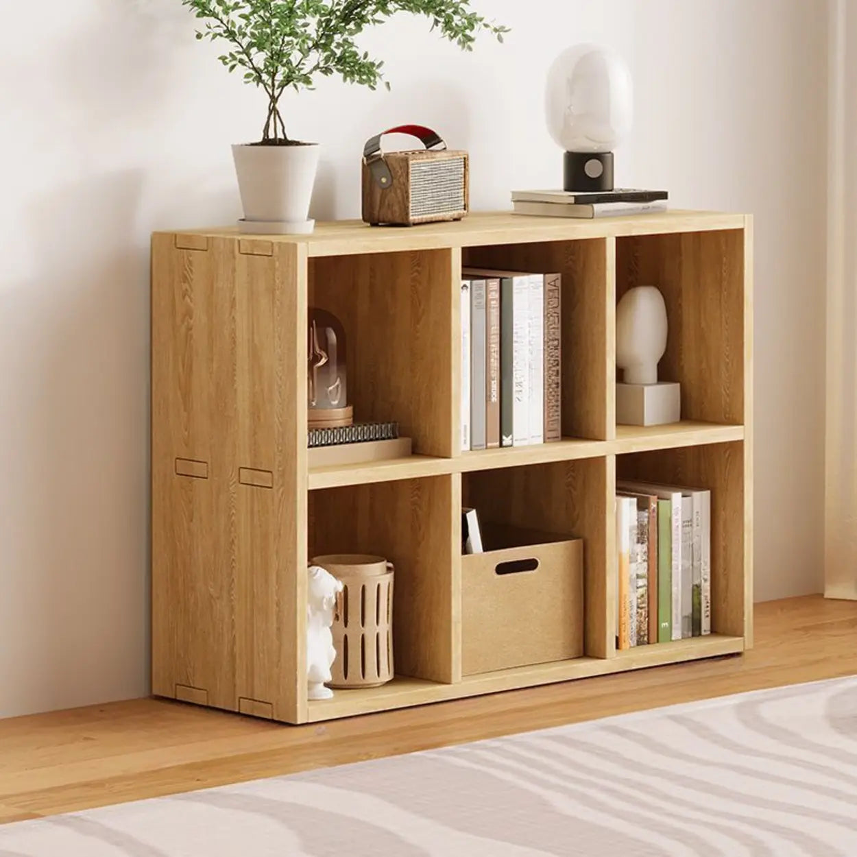 Natural Wood Rectangular Display Bookcase
