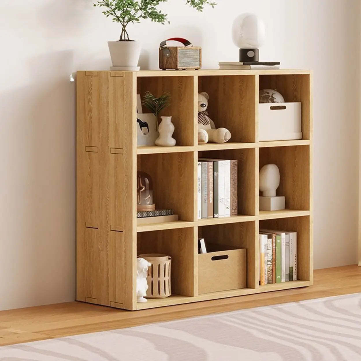 Natural Wood Rectangular Display Bookcase