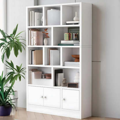 Simple Open-Drawer Narrow White Bookcase — Beech