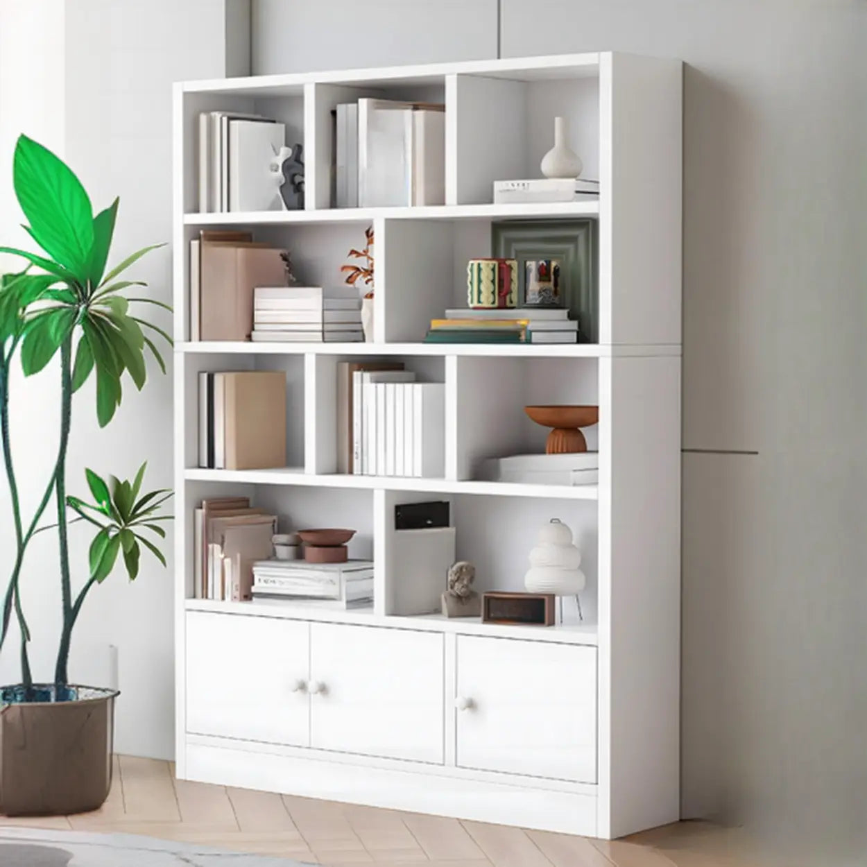 Simple Open-Drawer Narrow White Bookcase