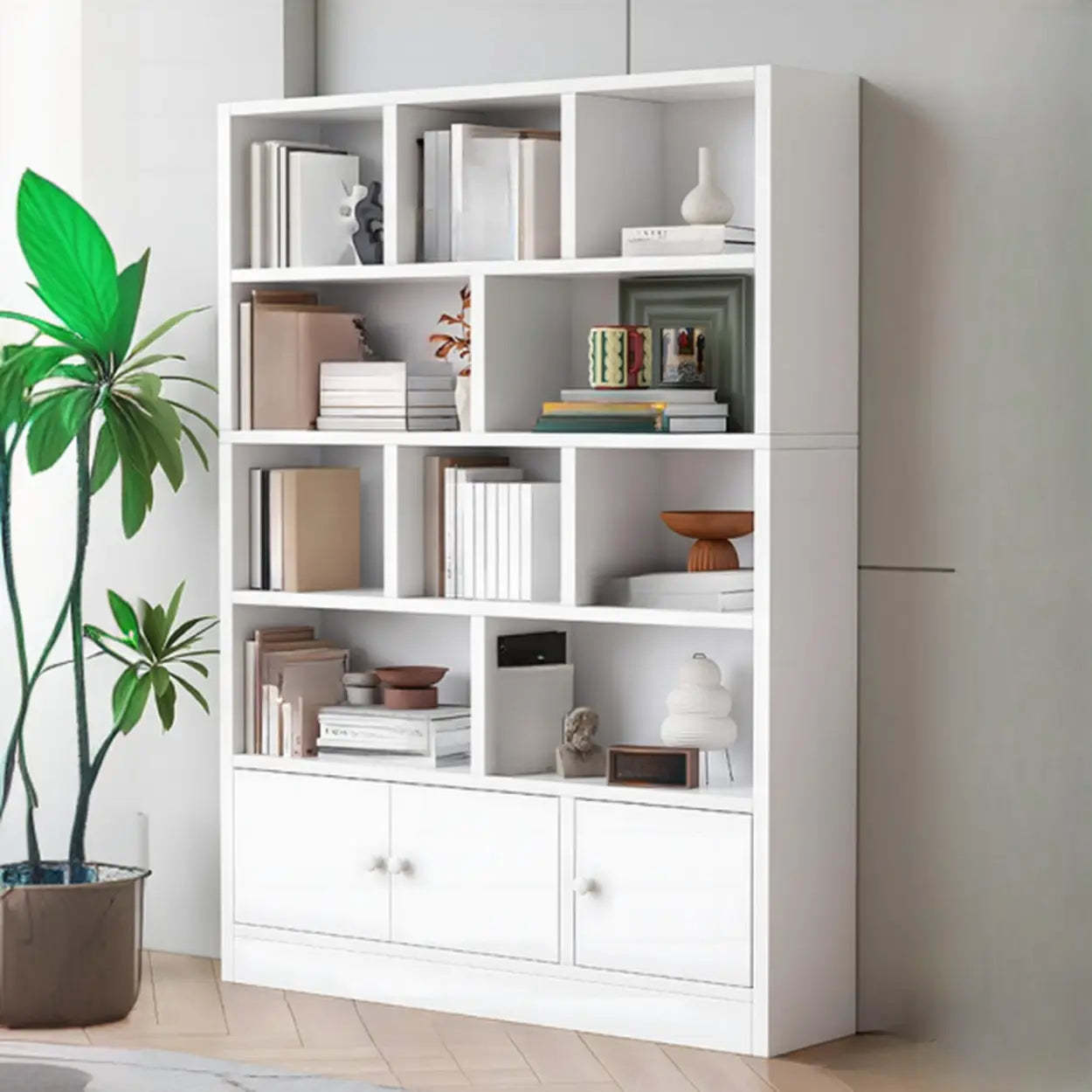 Simple Open-Drawer Narrow White Bookcase