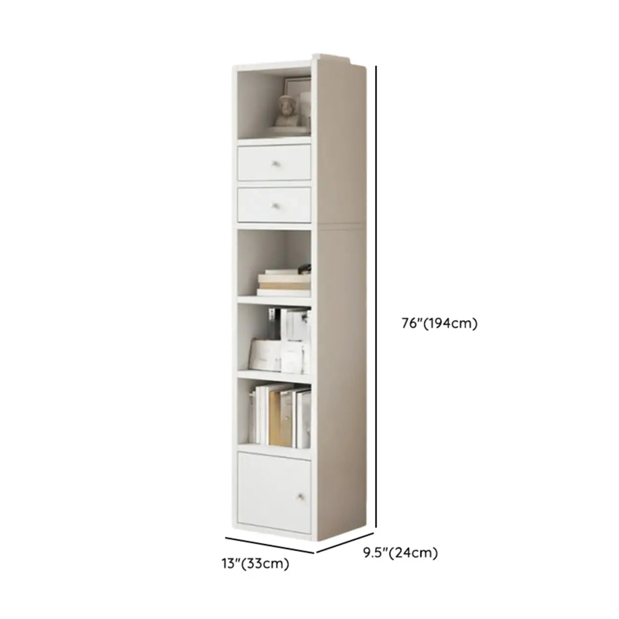 Simple Open-Drawer Narrow White Bookcase