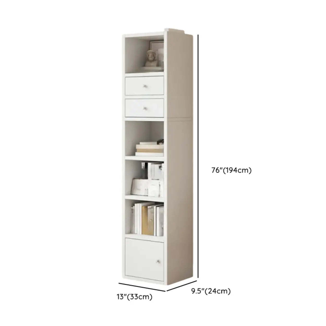 Simple Open-Drawer Narrow White Bookcase