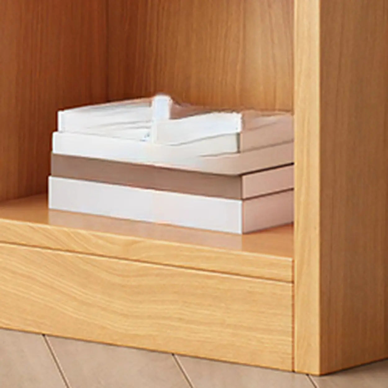Simple Open-Drawer Narrow White Bookcase — Warm White