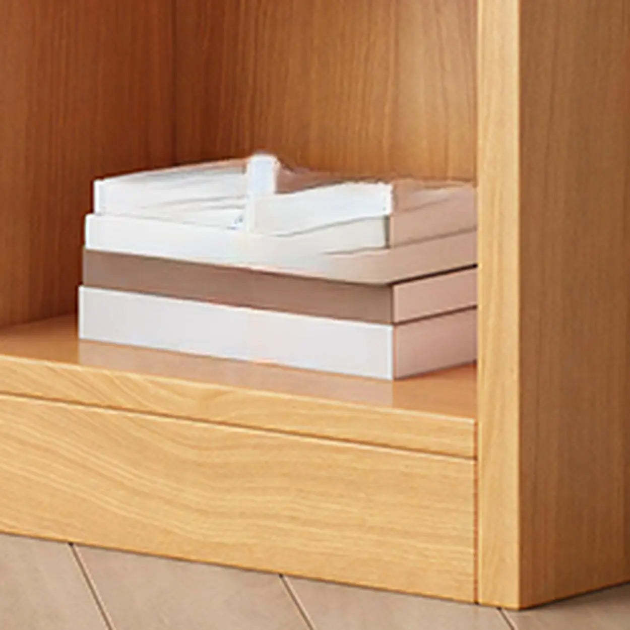Simple Open-Drawer Narrow White Bookcase — Warm White