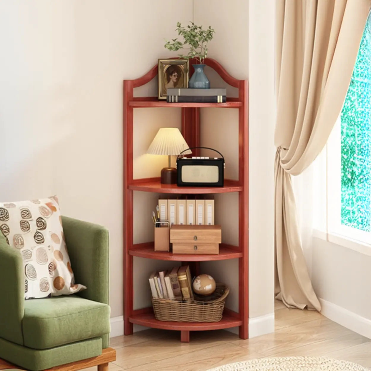 Natural Wood Corner Bookshelf