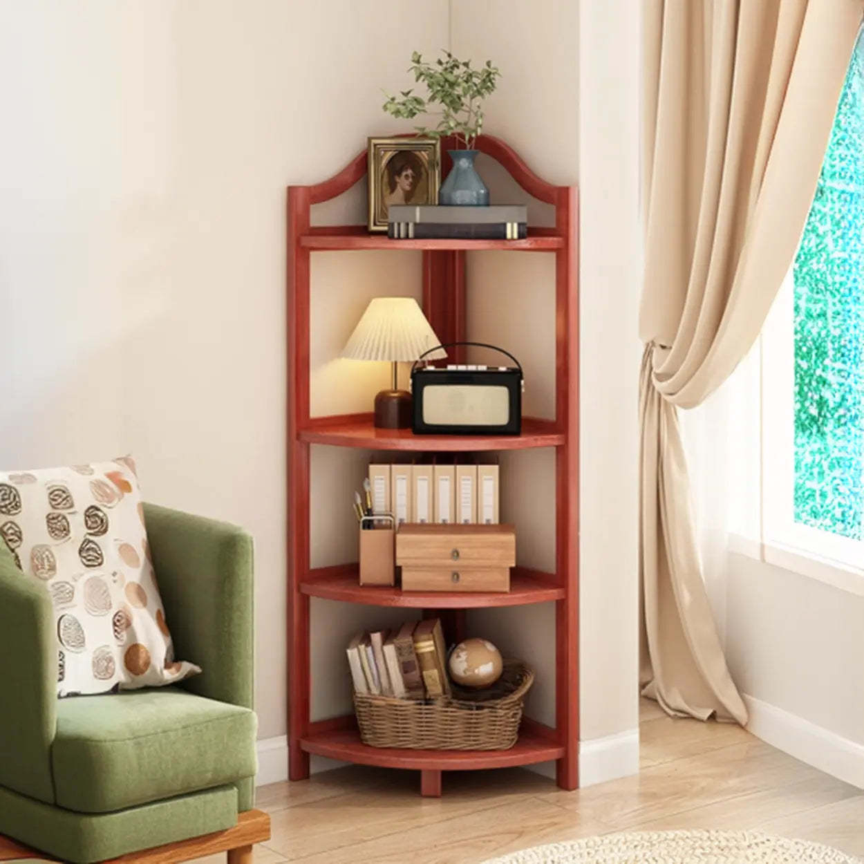 Natural Wood Corner Bookshelf