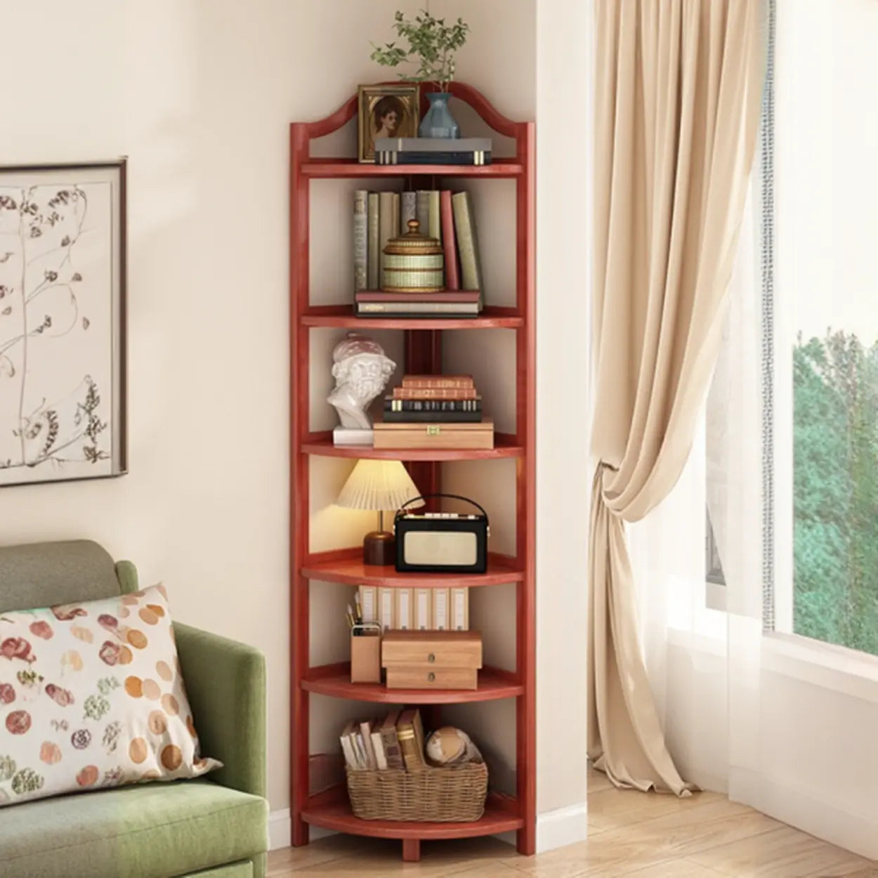 Natural Wood Corner Bookshelf