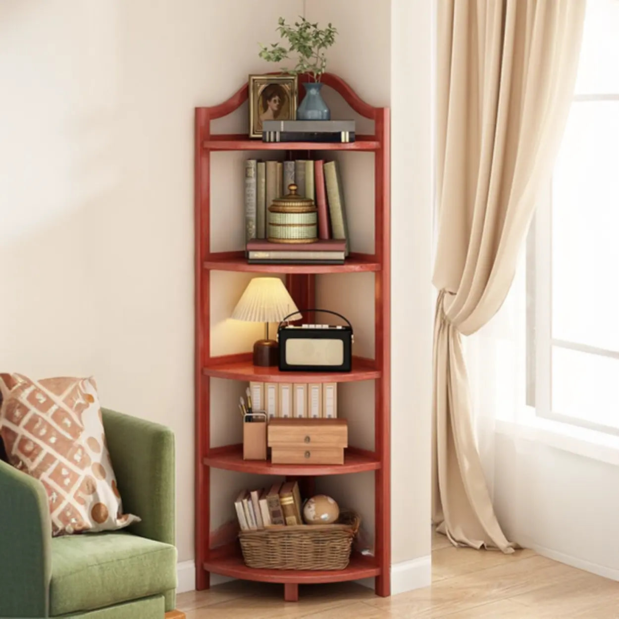 Natural Wood Corner Bookshelf