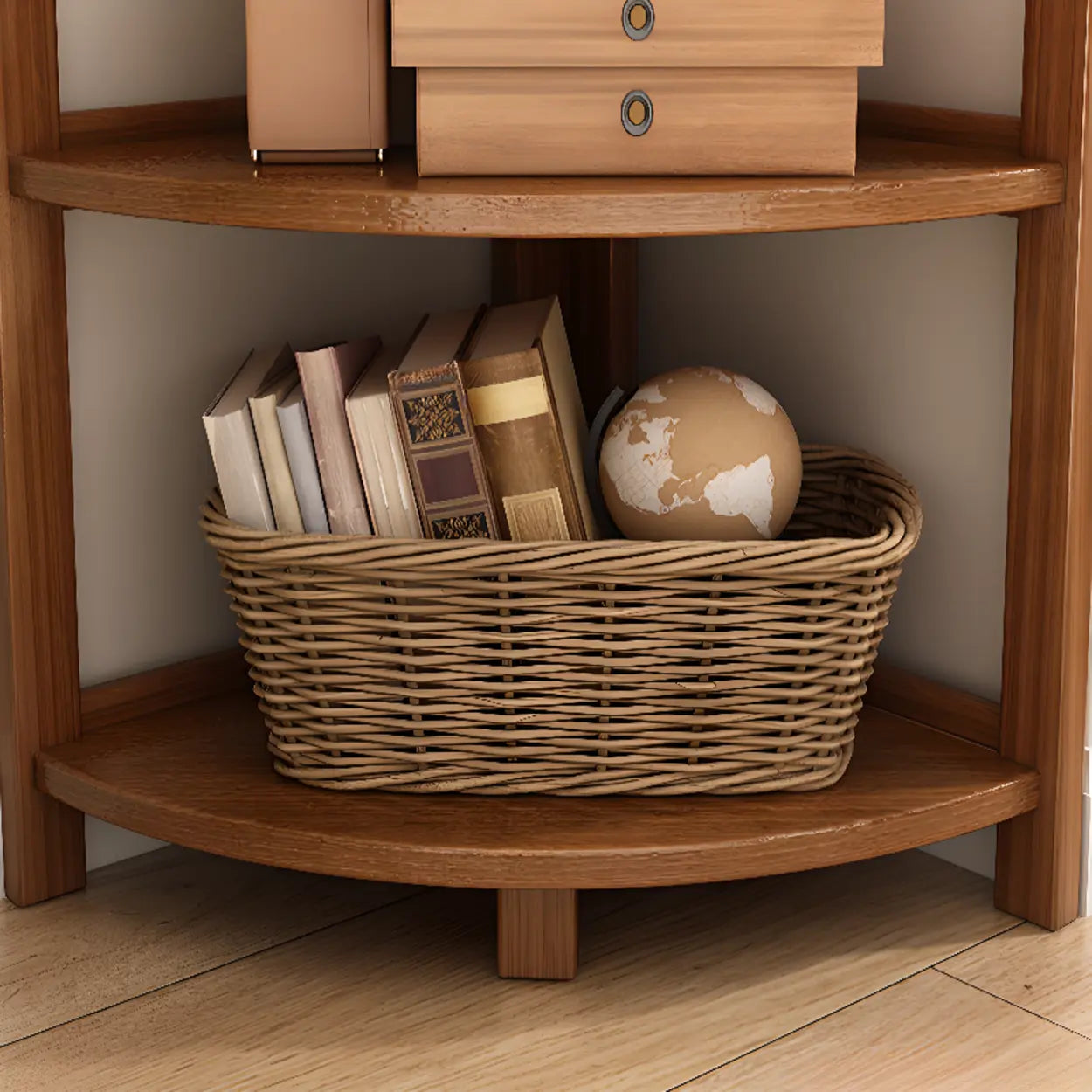 Natural Wood Corner Bookshelf