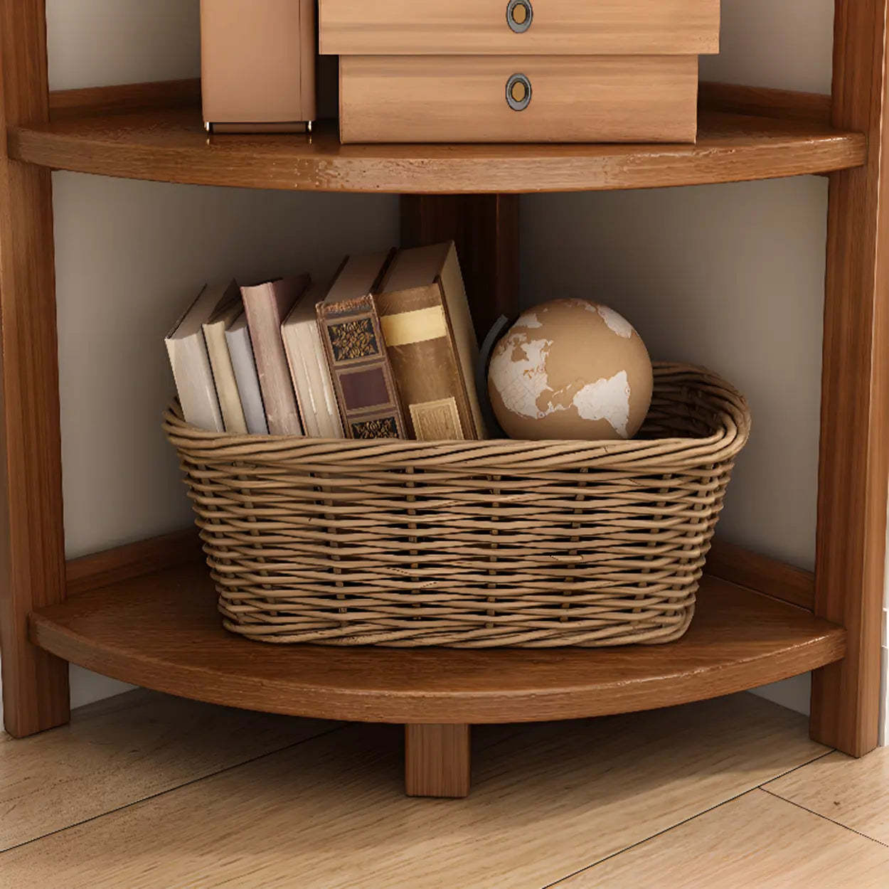 Natural Wood Corner Bookshelf