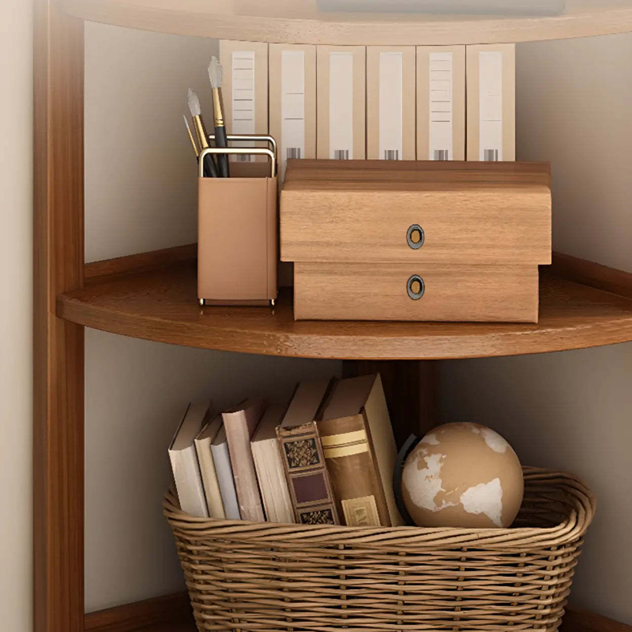 Natural Wood Corner Bookshelf