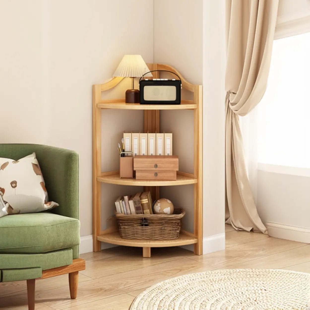 Natural Wood Corner Bookshelf — Brown