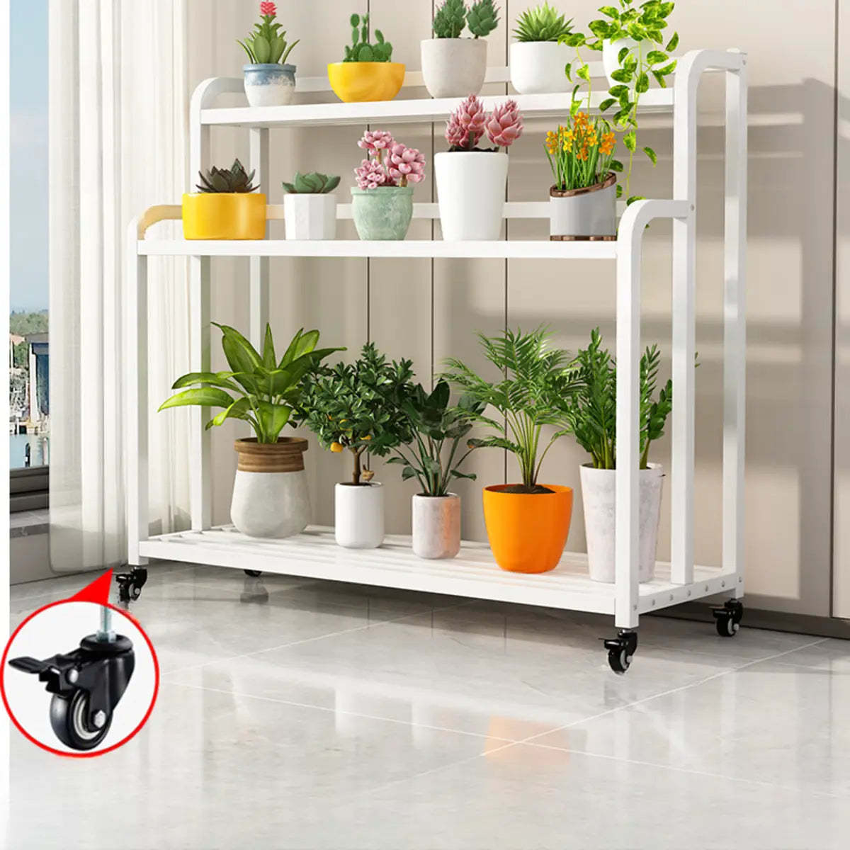 Black Rectangular 3-Tier Metal Sliding Plant Stand