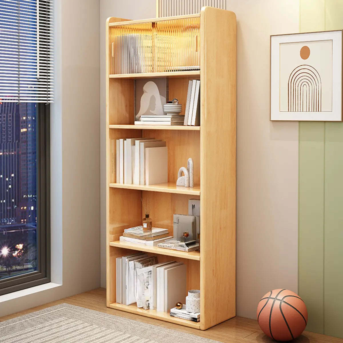 5-Tier Wood Vertical Bookcase — Grey
