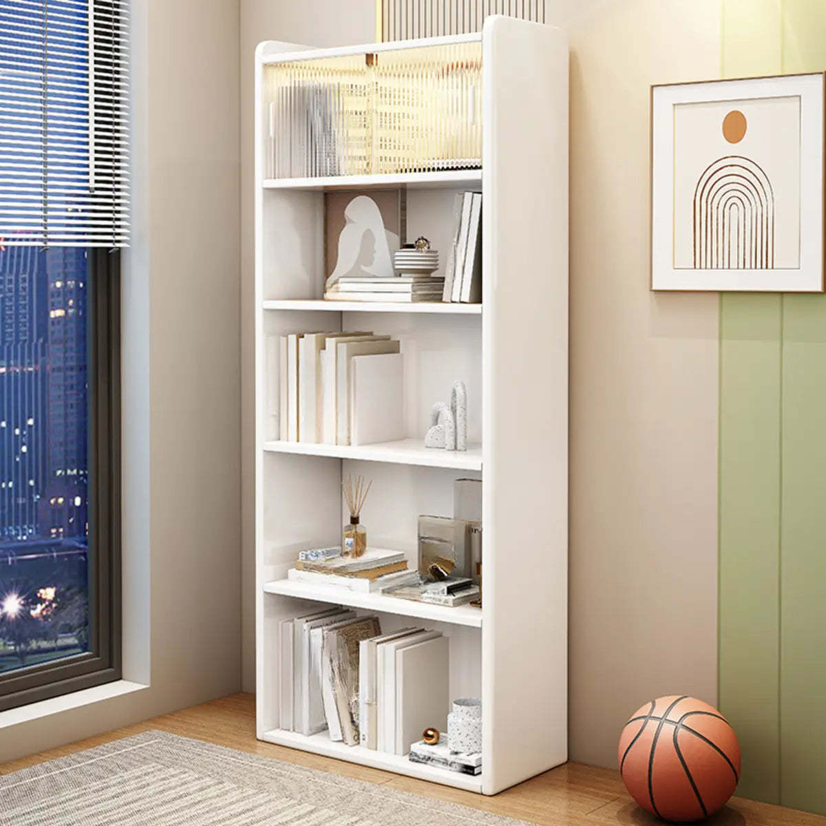 5-Tier Wood Vertical Bookcase — Natural Finish