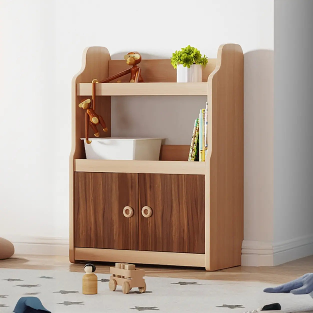 Simple Rectangular Open-Back Wood Bookshelf — Walnut