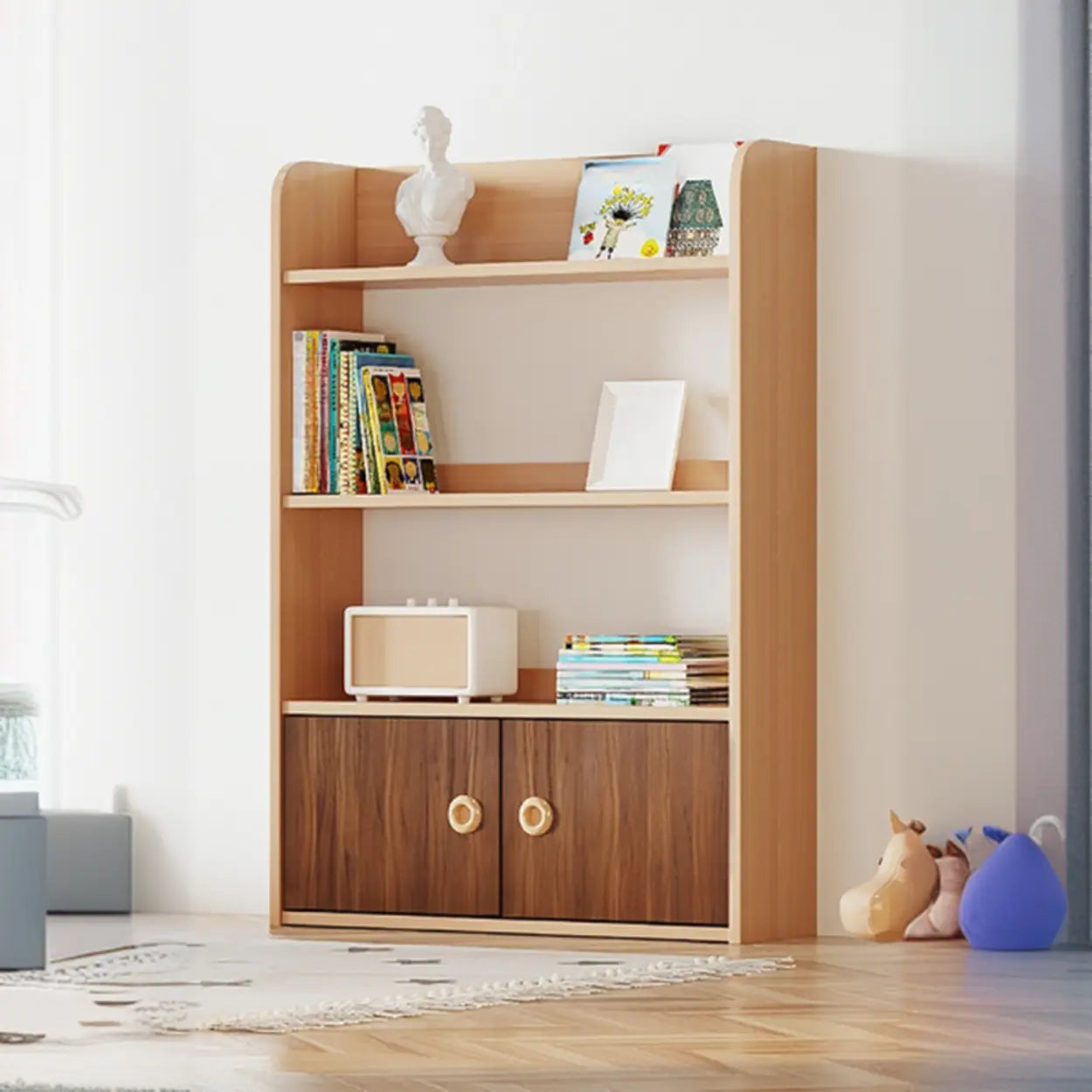 Simple Rectangular Open-Back Wood Bookshelf — Walnut