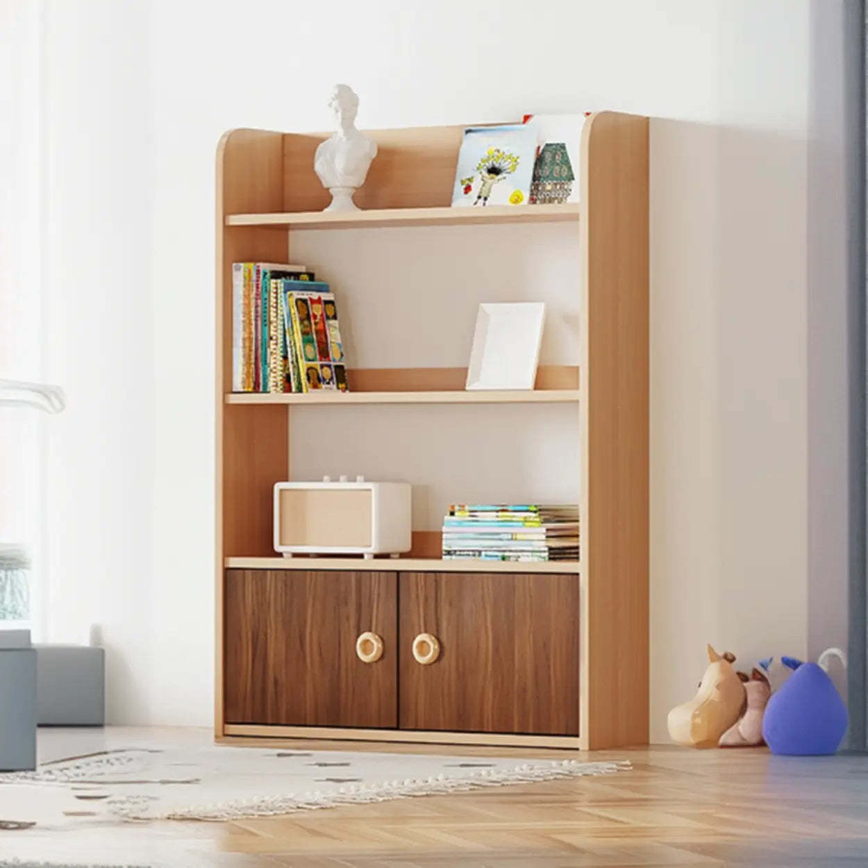 Simple Rectangular Open-Back Wood Bookshelf — Walnut
