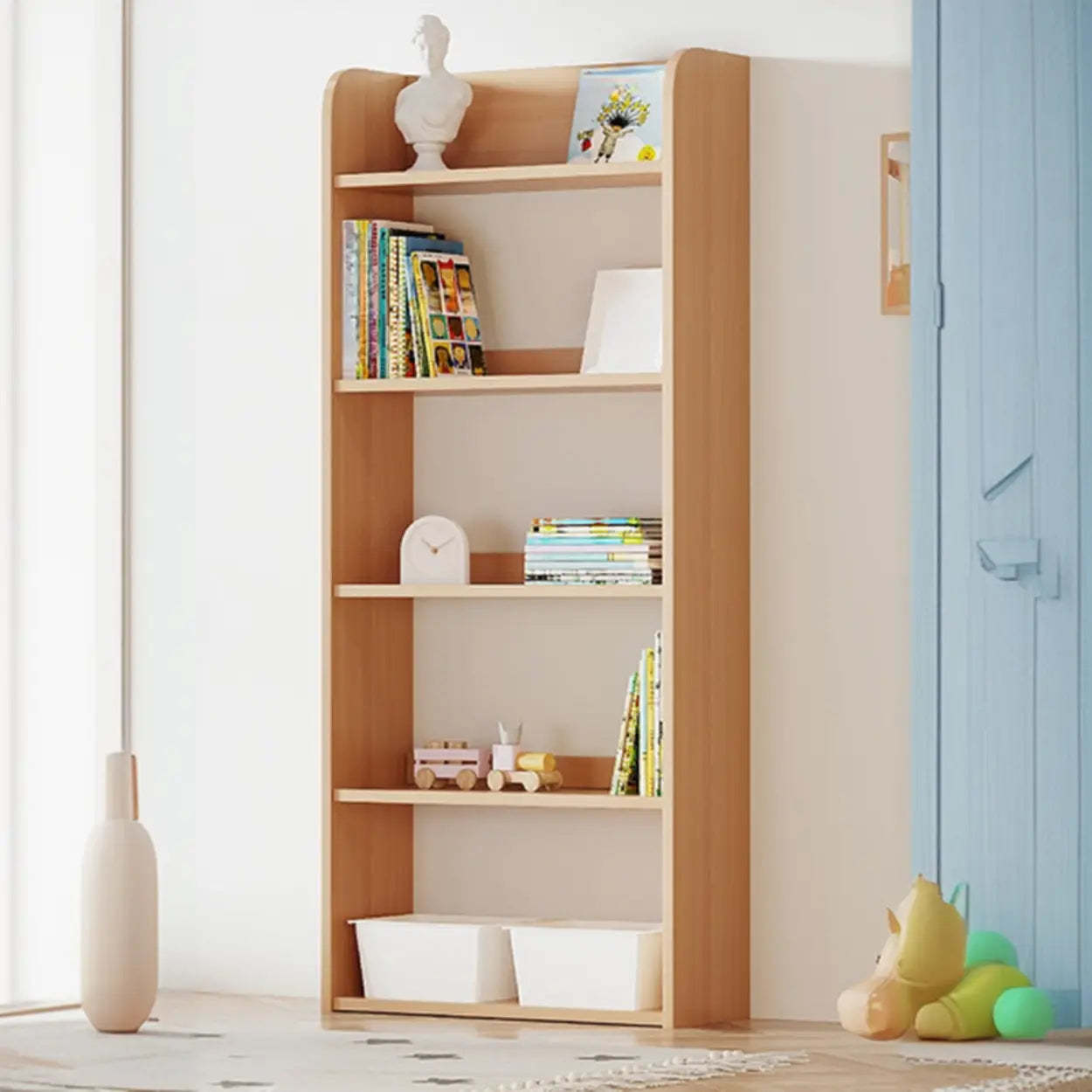 Simple Rectangular Open-Back Wood Bookshelf — Walnut