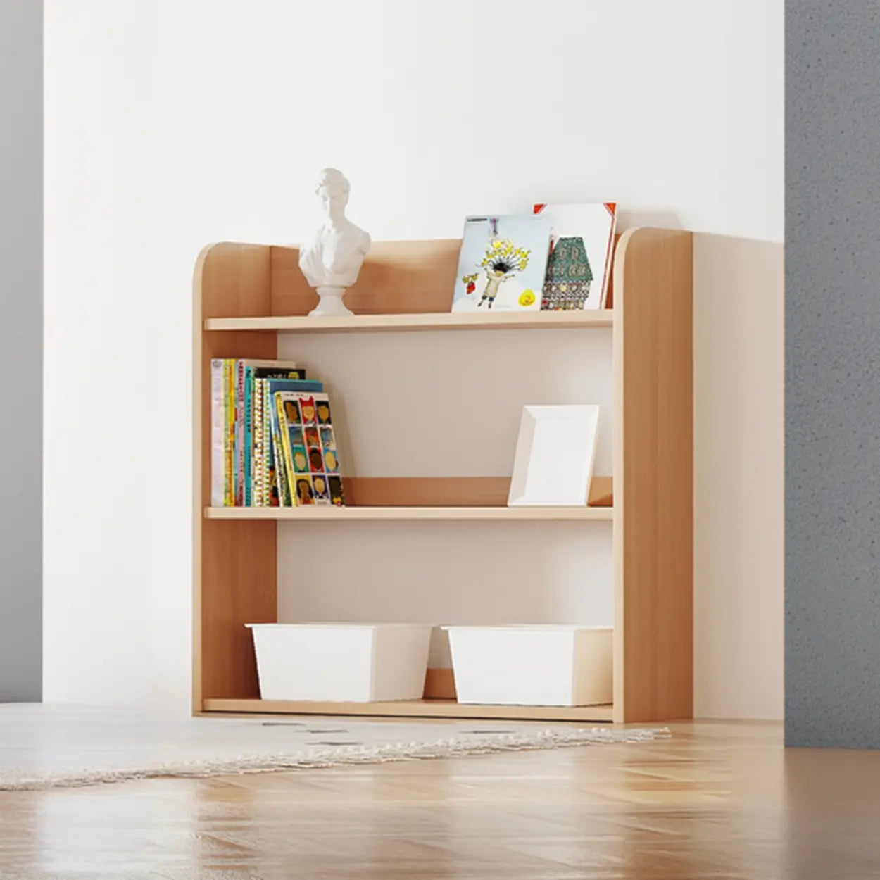 Simple Rectangular Open-Back Wood Bookshelf — Walnut