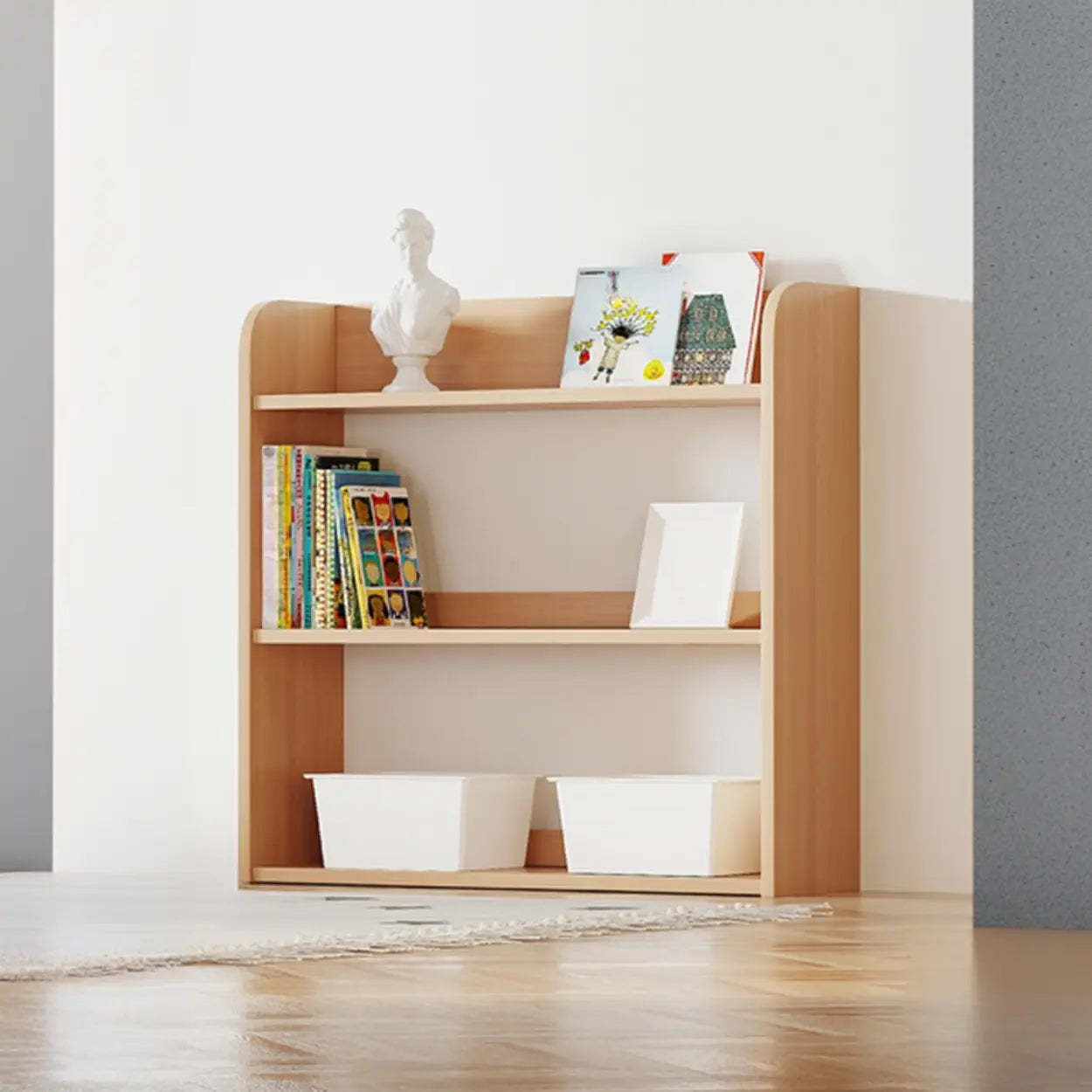 Simple Rectangular Open-Back Wood Bookshelf — Walnut