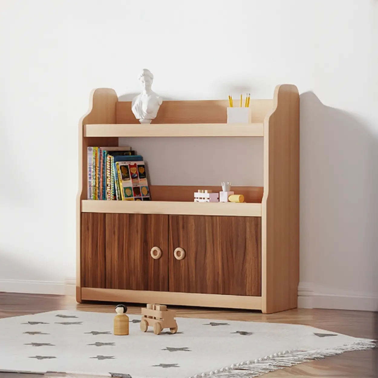 Simple Rectangular Open-Back Wood Bookshelf — Walnut