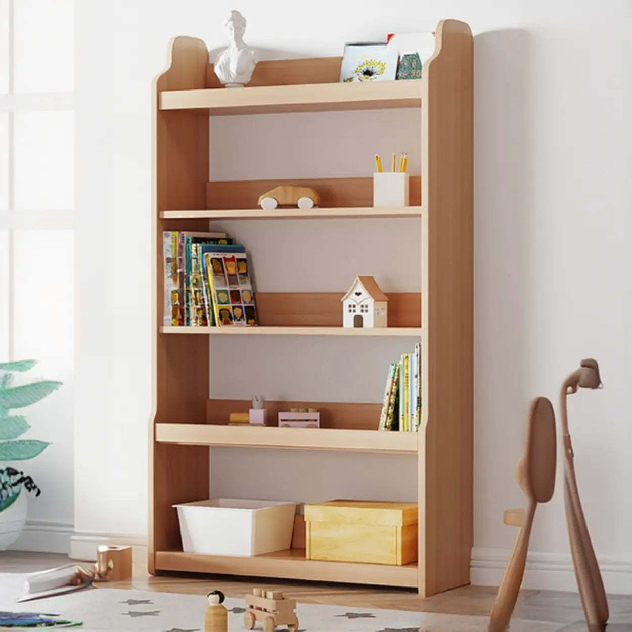 Simple Rectangular Open-Back Wood Bookshelf — Walnut
