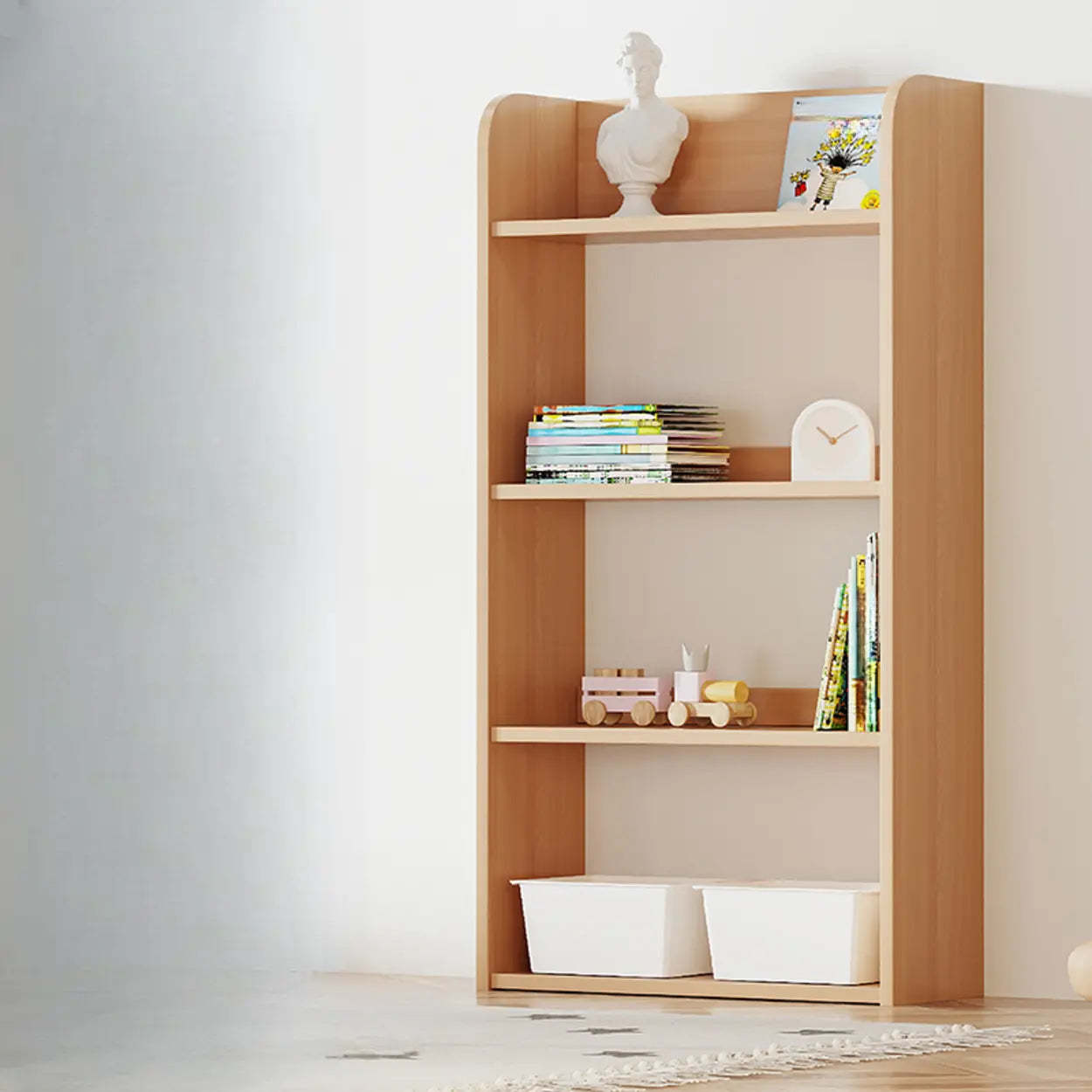 Simple Rectangular Open-Back Wood Bookshelf — Natural Finish