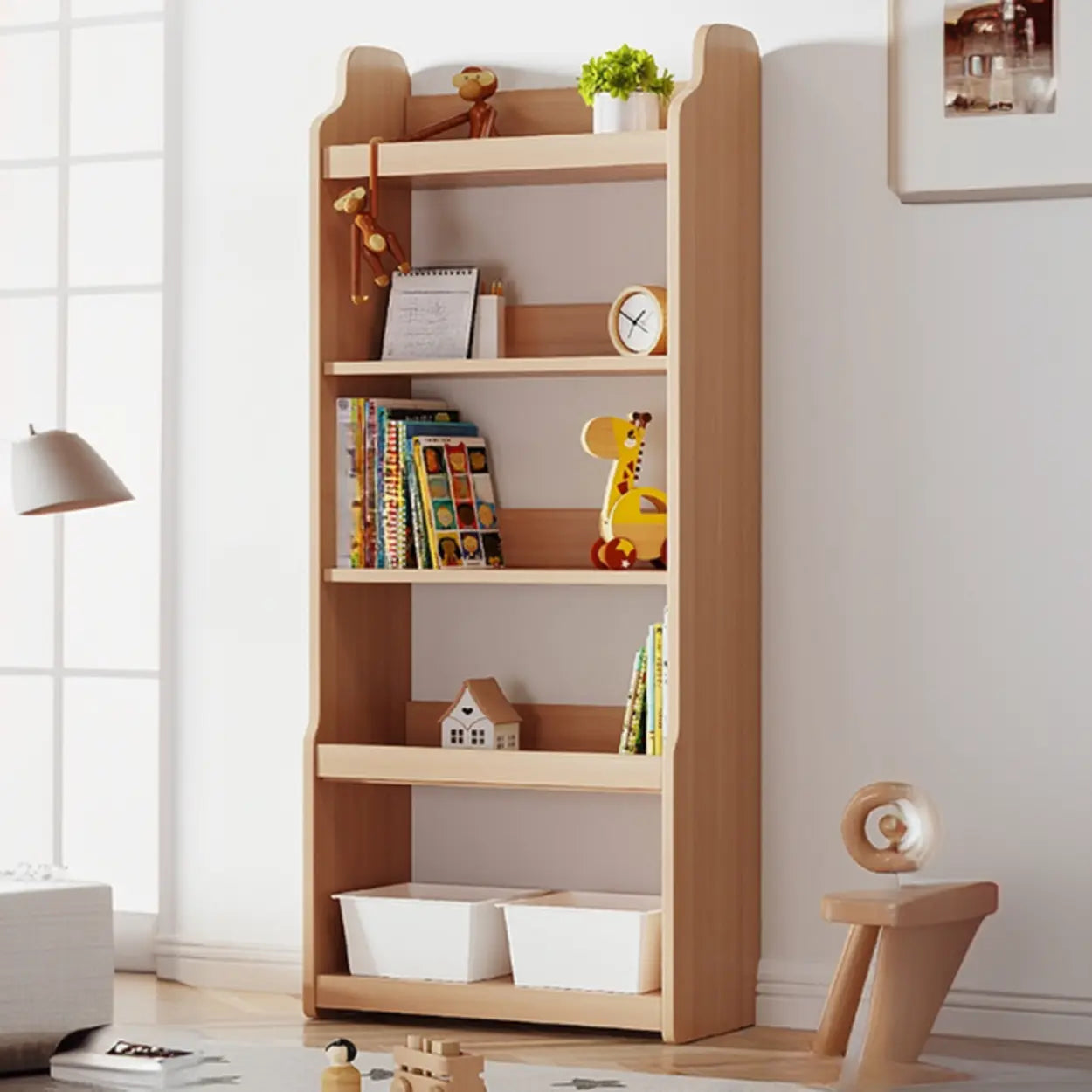 Simple Rectangular Open-Back Wood Bookshelf — White