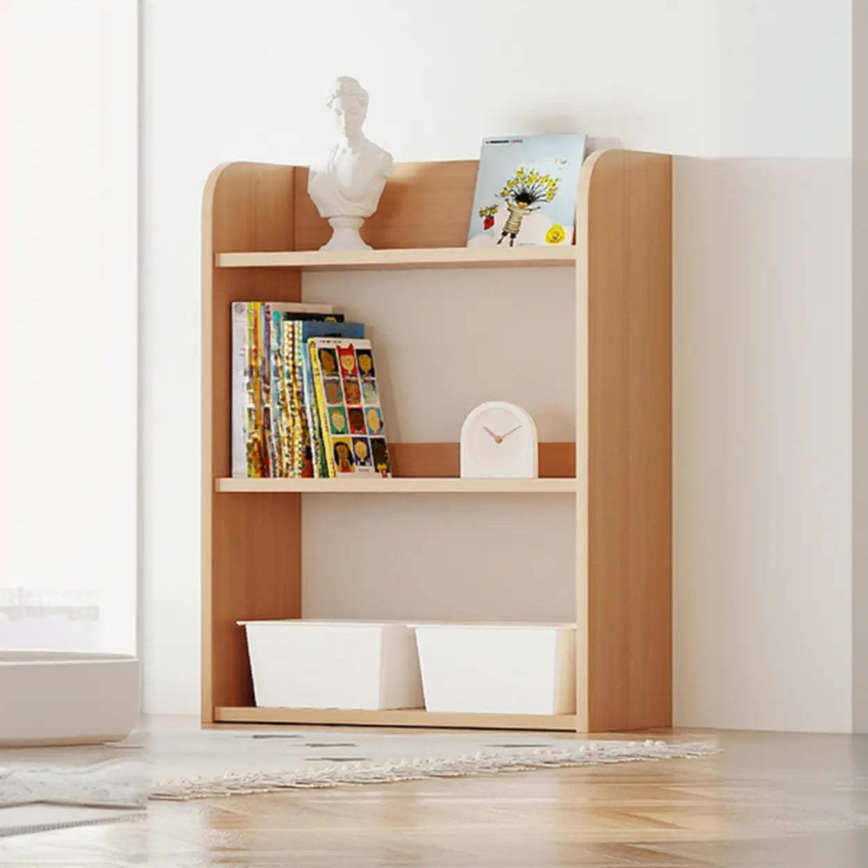 Simple Rectangular Open-Back Wood Bookshelf