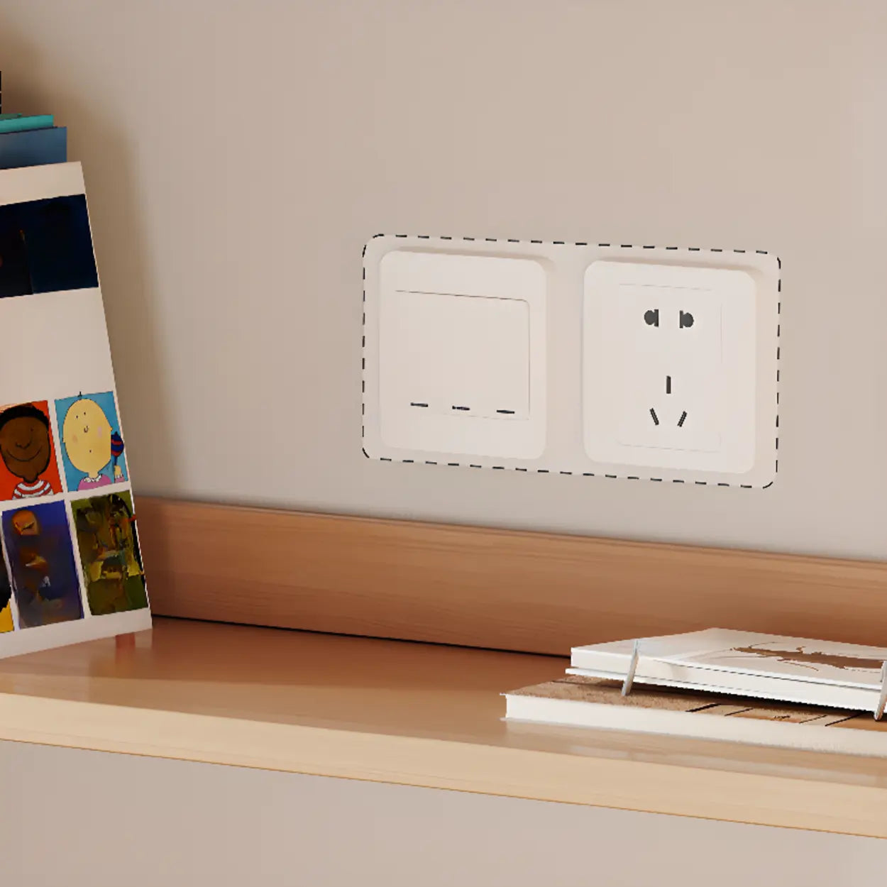 Simple Rectangular Open-Back Wood Bookshelf