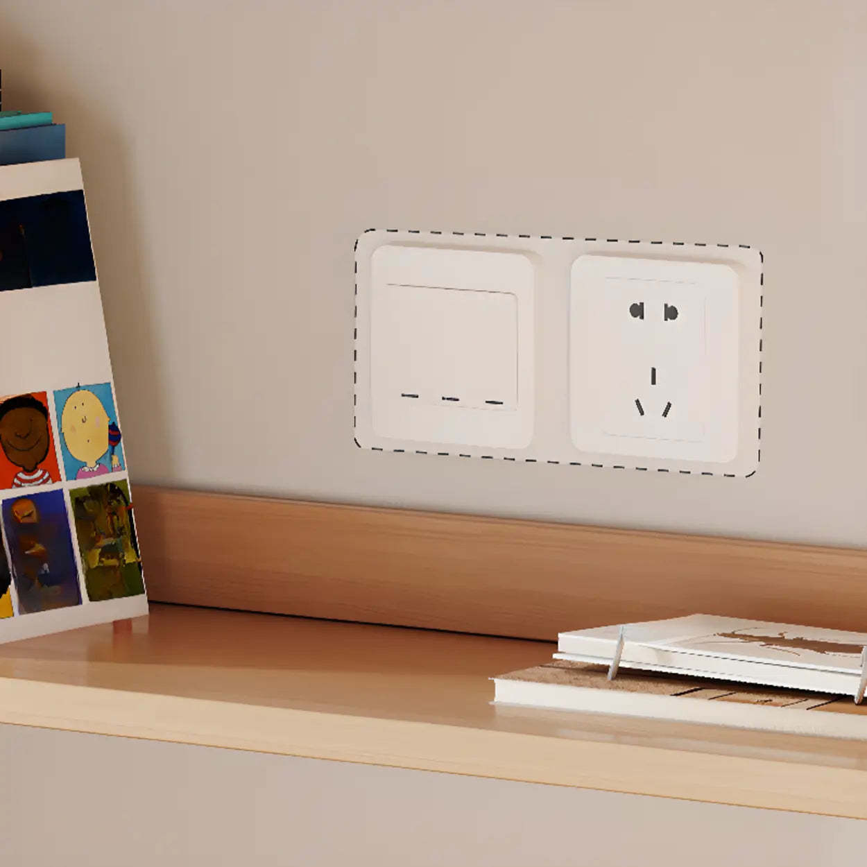 Simple Rectangular Open-Back Wood Bookshelf