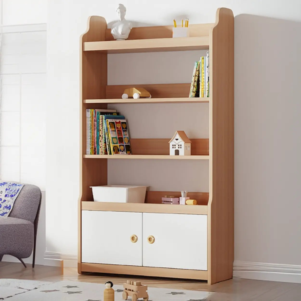 Simple Rectangular Open-Back Wood Bookshelf — Natural Finish