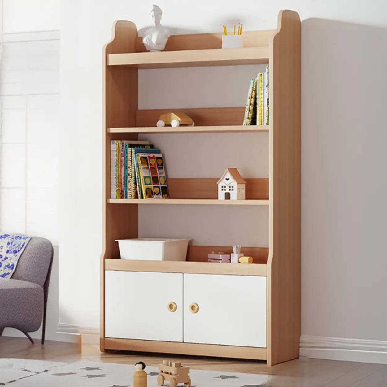 Simple Rectangular Open-Back Wood Bookshelf — Natural Finish
