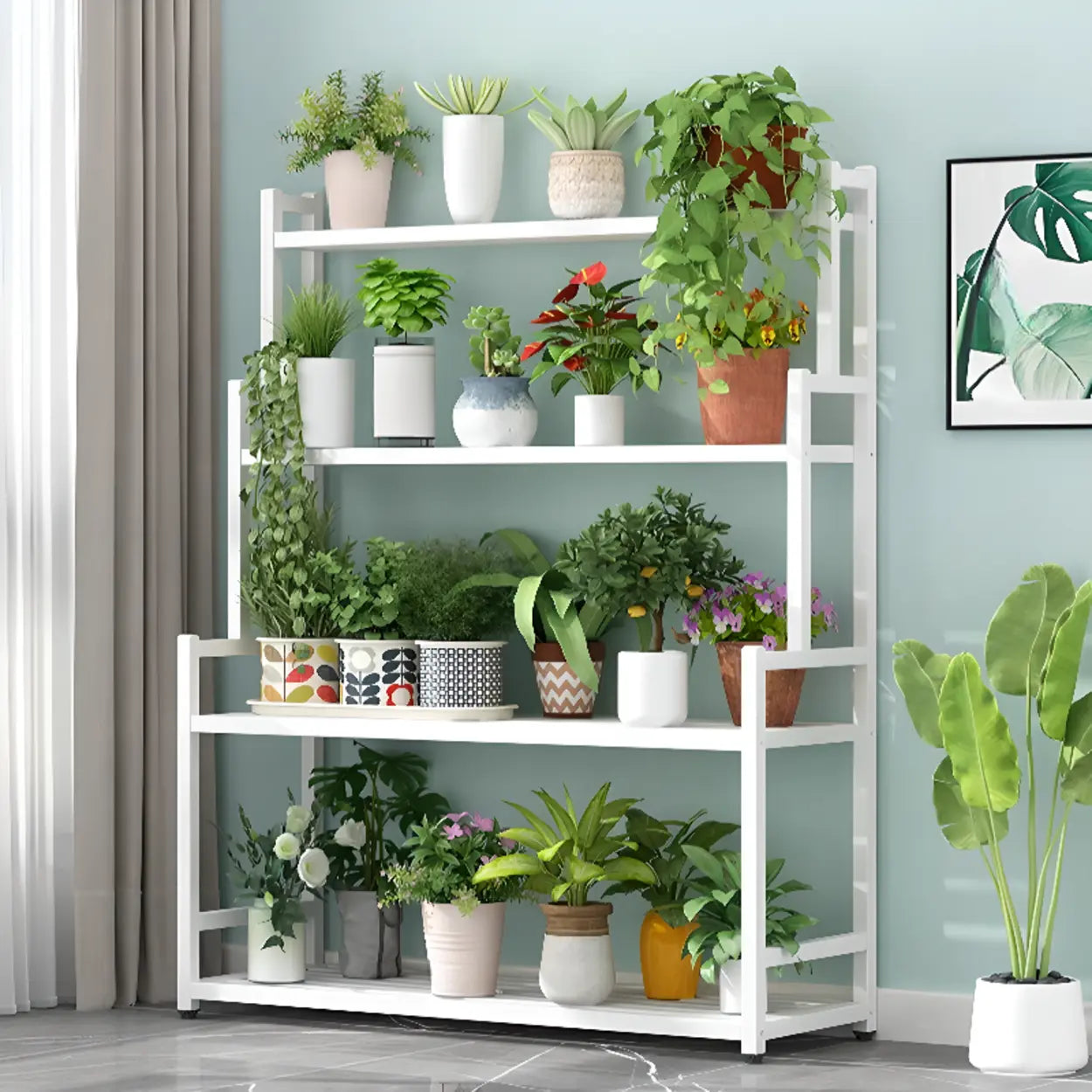 Simple Tiered Sliding Crate Plant Stand White
